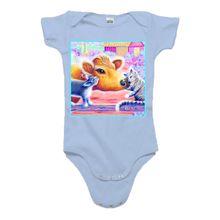 Organic infant one piece short sleeve with "Priya and Cats" design