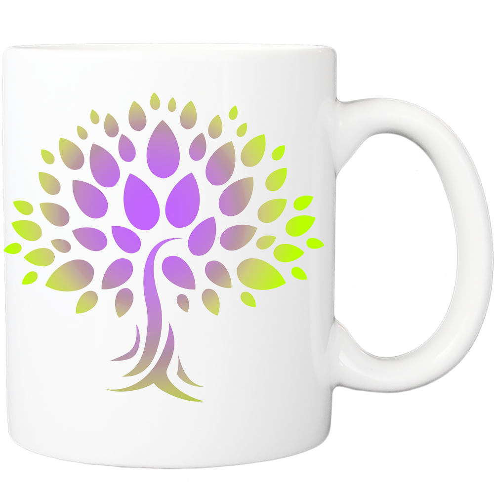 Mug with Wish Yielding Tree Design in Purple and Lime