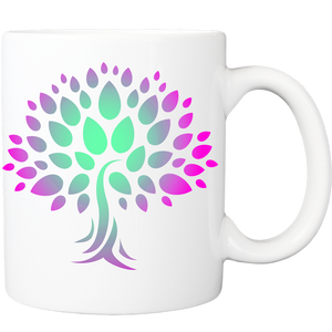 Mug with Wish Yielding Tree Design in Green and Magenta