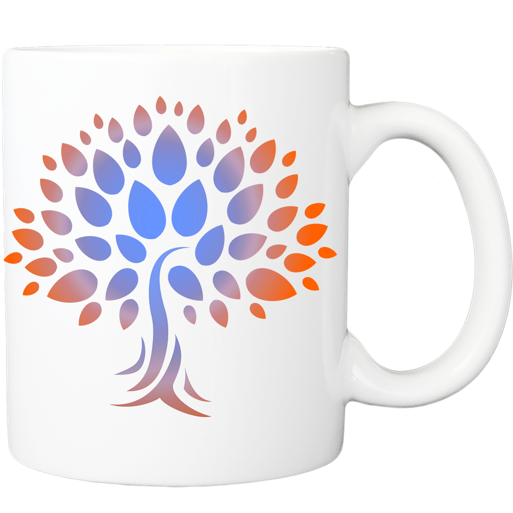 Mug with Wish Yielding Tree Design in Blue and Orange