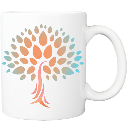 Mug with Wish Yielding Tree Design in Peach and Turquoise