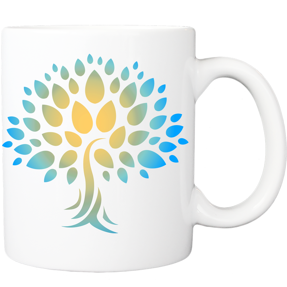 Mug with Wish Yielding Tree Design in Yellow and Blue